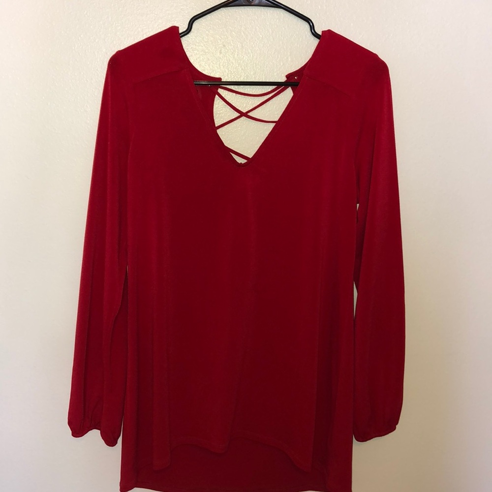 Red Blouse with Lace-Up Back